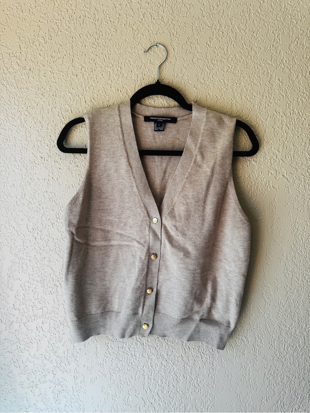 French Connection Cream Button-Front V-Neck Knit Vest